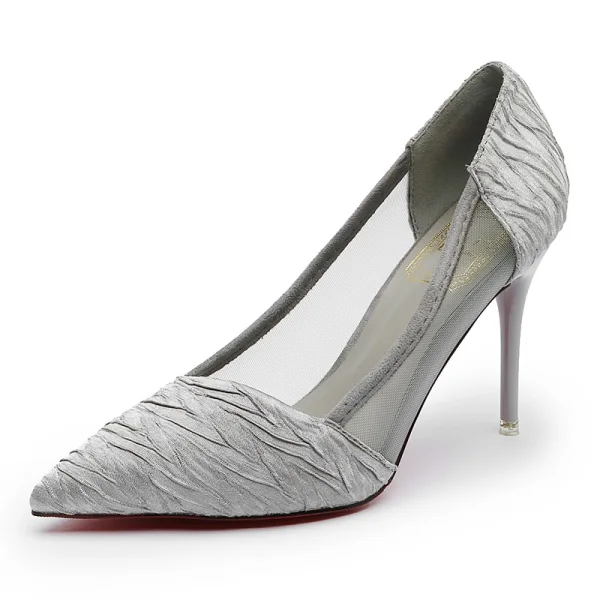 Schöne Beige Strassenmode Plissee Pumps 2020 9 cm Stilettos Spitzschuh Pumps
