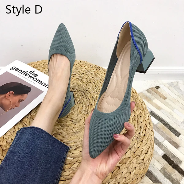 Simple Vêtement de rue Talon Bas Escarpins 2020 4 cm Talons Épais À Bout Pointu Escarpins