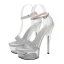 Sexy Argenté Cocktail Sandales Femme 2020 Bride Cheville 14 cm Talons Aiguilles À Bout Pointu Sandales