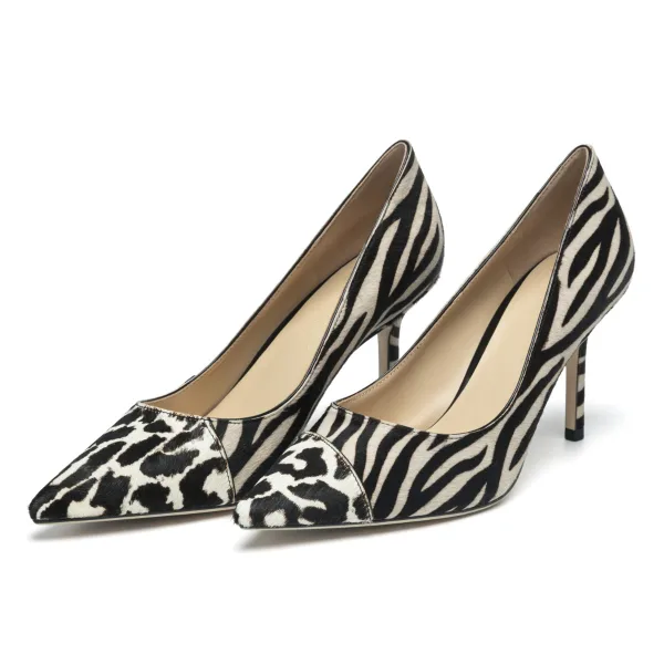 Chic / Belle Noire Vêtement de rue Motif De Zebra Escarpins 2020 Cuir 8 cm Talons Aiguilles À Bout Pointu Escarpins