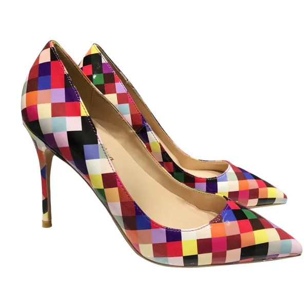 Schöne Multifarben Gestreift Strassenmode Pumps 2020 12 cm Stilettos Spitzschuh Pumps