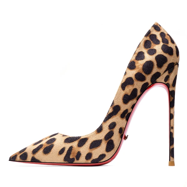 Fashion Brown Cocktail Party Leopard Print Pumps 2020 Leather 12 cm Stiletto Heels Pointed Toe Pumps