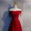 Chic / Beautiful Burgundy Evening Dresses  2018 A-Line / Princess Appliques Lace Beading Tassel Crystal Pearl Off-The-Shoulder Sleeveless Backless Formal Dresses