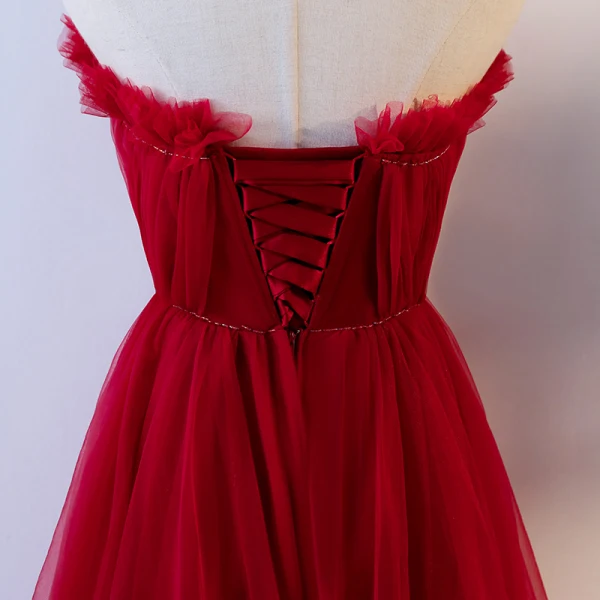Sexy Burgundy Party Dresses 2018 A-Line / Princess Pleated Strapless Backless Sleeveless Knee-Length Formal Dresses