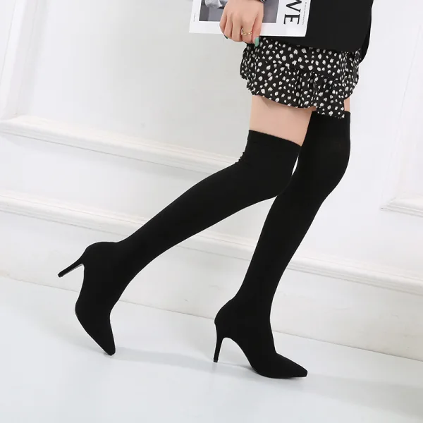 Fashion Burgundy Street Wear Over The Knee / Thigh High Womens Boots 2020 8 cm Stiletto Heels Pointed Toe Boots
