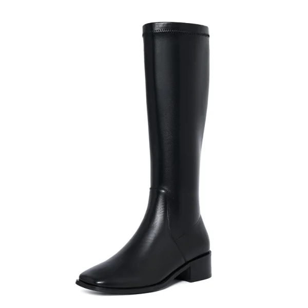 Chic / Belle Marron Vêtement de rue Cuir Talon Bas Bottes Femme 2020 4 cm Talons Épais Pied Carré Bottes