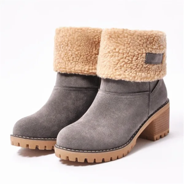 Garder au chaud Hiver Marron Vêtement de rue Daim Bottines Bottes De Neige 2020 5 cm Talons Épais À Bout Rond Bottes Femme