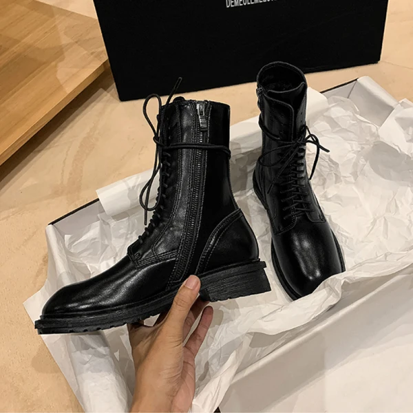 Fashion Fall Black Street Wear Flat Womens Boots 2020 Round Toe Ankle Boots