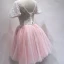 Chic / Belle Rougissant Rose Robe De Fete 2018 Princesse En Dentelle Perle V-Cou Dos Nu Manches Courtes Courte Robe De Ceremonie