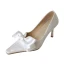 Élégant Ivoire En Dentelle Chaussure De Mariée 2020 Cuir Noeud 7 cm Talons Aiguilles À Bout Pointu Mariage Escarpins