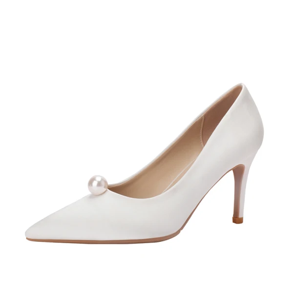 Elegant Red Satin Prom Pumps 2020 Pearl 8 cm Stiletto Heels Pointed Toe Pumps