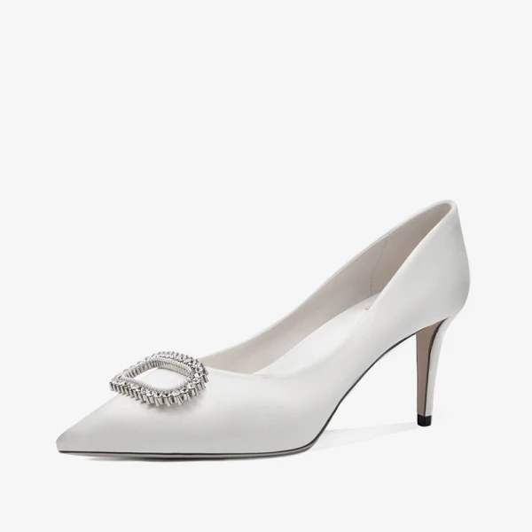 Elegant Ivory Satin Wedding Shoes 2020 Rhinestone 8 cm Stiletto Heels Pointed Toe Wedding Pumps