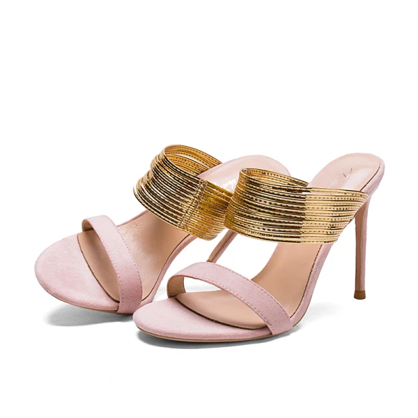 Modest / Simple Summer Black Gold Womens Sandals 2018 Casual Suede Leather 10 cm Stiletto Heels Open / Peep Toe High Heels