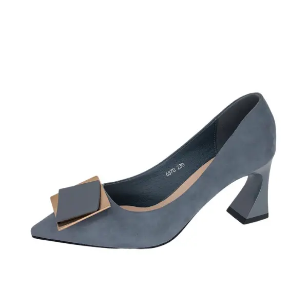 Enkla Aprikos / Beige Casual Mocka Pumps 2020 6 cm Tjocka Klackar Spetsiga Pumps