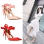 Schöne Rot Ball Sandalen Damen 2020 Schleife Knöchelriemen 10 cm Stilettos Spitzschuh Sandaletten