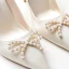 Elegant Beige Satin Wedding Shoes 2020 Pearl Rhinestone Bow 10 cm Stiletto Heels Pointed Toe Wedding Pumps