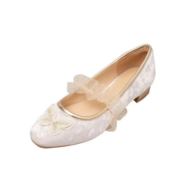 Vintage / Retro Chinese style Ivory Embroidered Butterfly Flat Wedding Shoes 2020 Round Toe