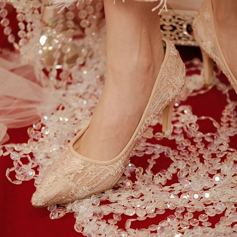 chinese dress ladies Floral Leaf Elegant Tulle Embroidery Wedding Bride Shoes