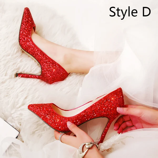 Scintillantes Rouge Paillettes Chaussure De Mariée 2020 9 cm Talons Aiguilles À Bout Pointu Mariage Escarpins