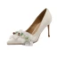 Chic / Belle Blanche Cuir Chaussure De Mariée 2020 Perle Appliques 8 cm Talons Aiguilles À Bout Pointu Mariage Escarpins
