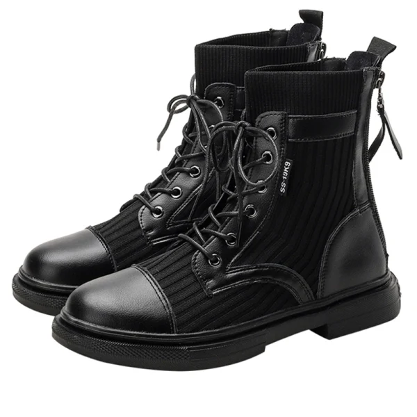 Proste / Simple Czarne Zużycie ulicy Dziewiarskie Płaskie Buty Damskie 2020 Botki Okrągłe Toe Boots