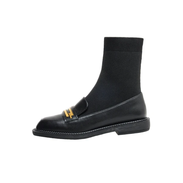 Chic / Beautiful Black Street Wear Ankle Knitting Flat Womens Boots 2020 Leather Round Toe Boots