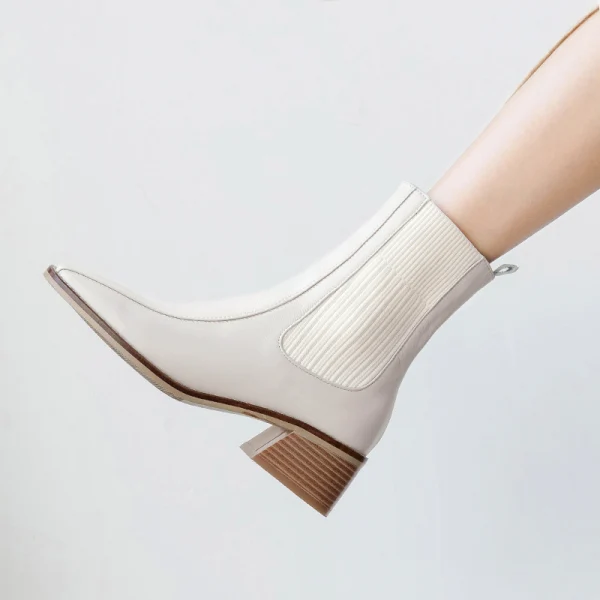 Modest / Simple Beige Casual Ankle Womens Boots 2020 Leather 5 cm Thick Heels Square Toe Boots