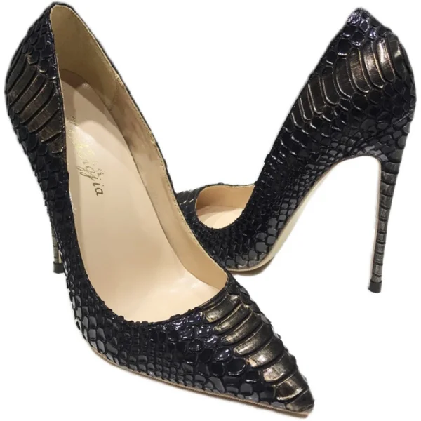Vintage / Retro Black Street Wear Snakeskin Print Pumps 2020 12 cm Stiletto Heels Pointed Toe Pumps