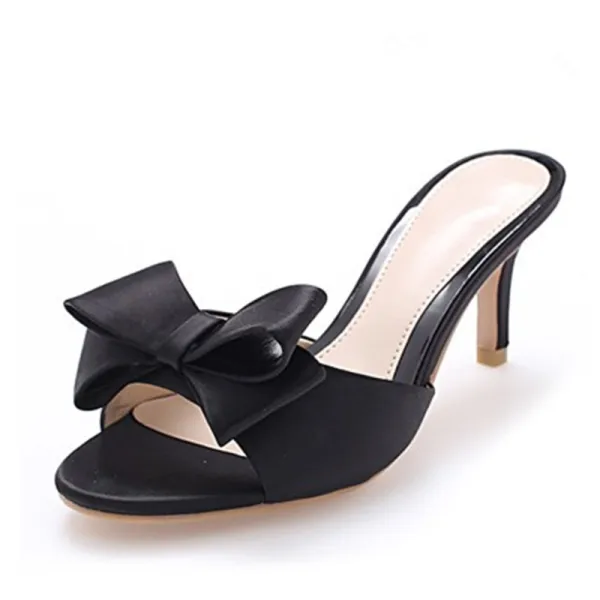 Chic / Belle Noire Désinvolte Noeud Sandales Femme 2020 6 cm Talons Aiguilles Peep Toes / Bout Ouvert Sandales