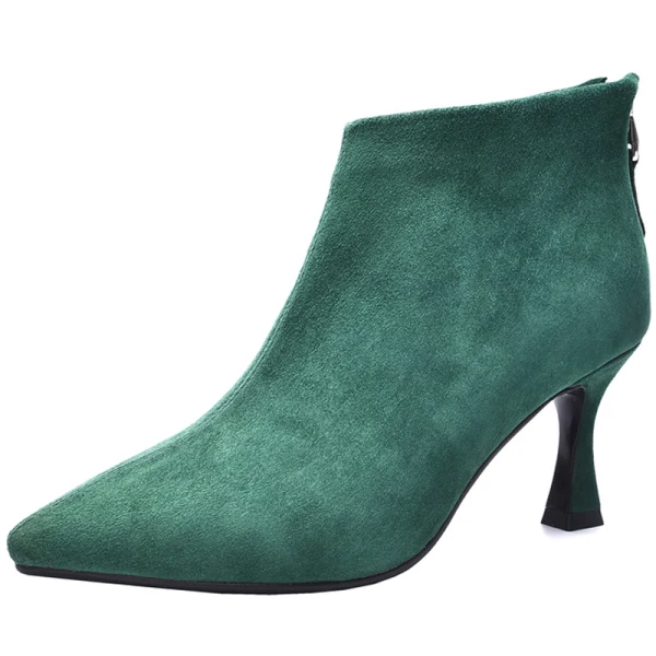 Modest / Simple Black Street Wear Ankle Suede Womens Boots 2020 Leather 6 cm Stiletto Heels Pointed Toe Boots