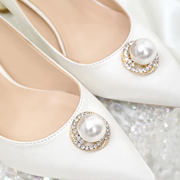 Elegante Ivory / Creme Brautschuhe 2020 Hochzeit Perle Strass 8 cm Stilettos Spitzschuh Pumps