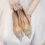 Glittrande Guld Rhinestone Paljetter Brudskor 2020 Läder 8 cm Stilettklackar Spetsiga Bröllop Pumps