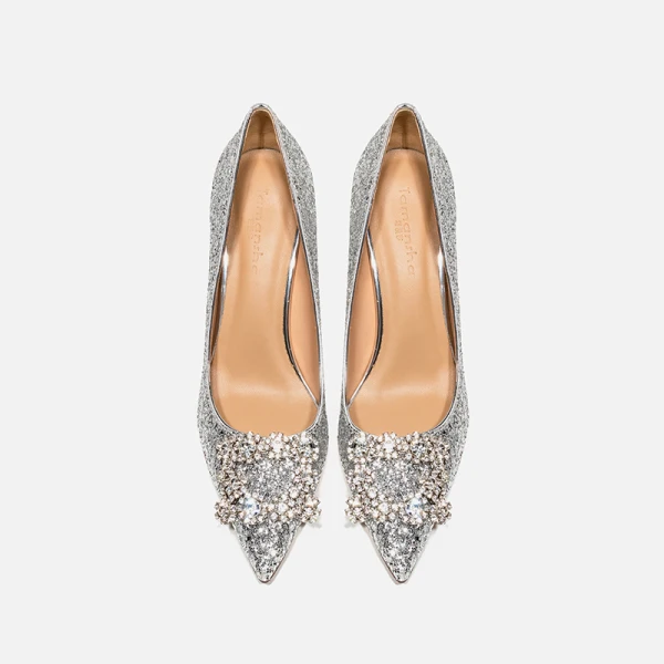 Glittrande Silver Rhinestone Paljetter Brudskor 2020 10 cm Stilettklackar Spetsiga Bröllop Pumps