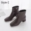 Enkla Grå Gatukläder Stövletter Stövlar Dam 2020 Läder 5 cm Tjocka Klackar Fyrkantiga Tå Stövlar