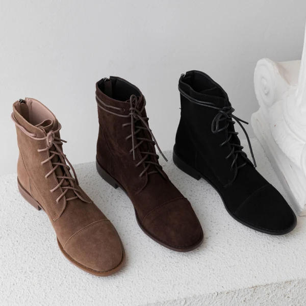 Mode Marron Vêtement de rue Bottines Bottes Femme 2020 À Bout Rond Plat Bottes