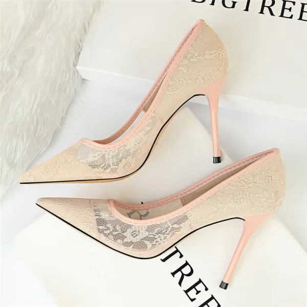 Fine Elfenben Brudesko 2018 Blonder 10 cm Stiletthæler Spisse Bryllup Pumps