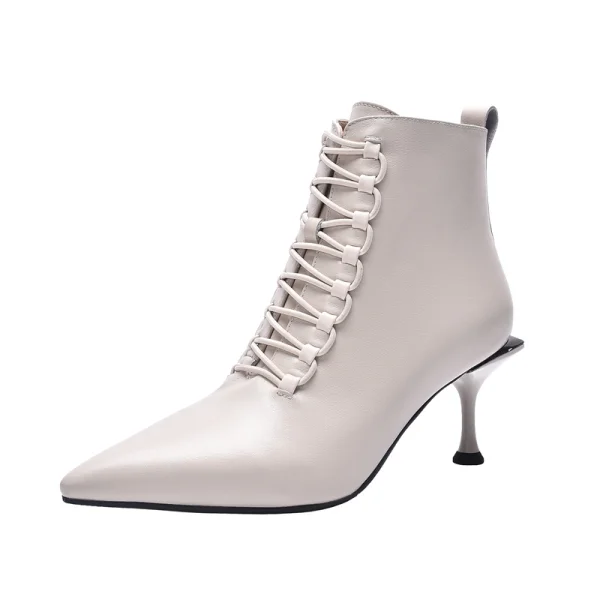 Fashion Black Street Wear Ankle Womens Boots 2020 Leather 7 cm Stiletto Heels Pointed Toe Boots