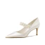 Elegant Ivory Satin Pearl Wedding Shoes 2020 8 cm Stiletto Heels Pointed Toe Wedding Pumps