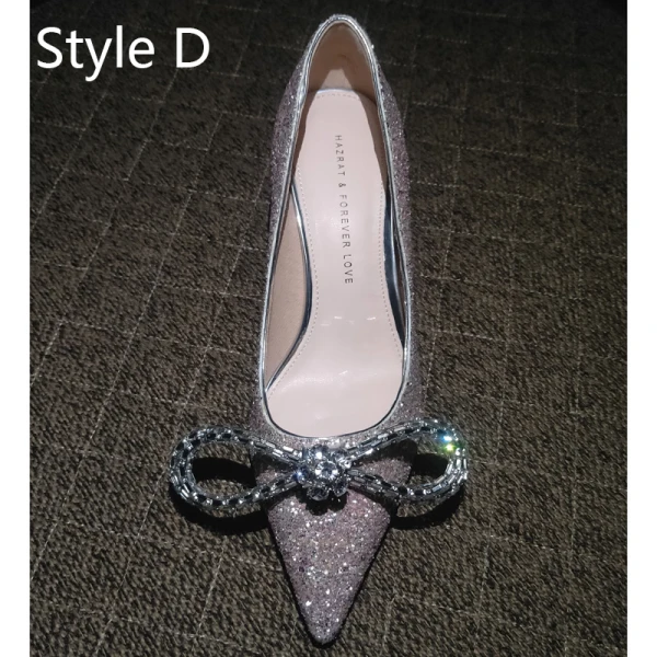 Scintillantes Argenté Faux Diamant Paillettes Chaussure De Mariée 2020 Cuir 8 cm Talons Aiguilles À Bout Pointu Mariage Escarpins