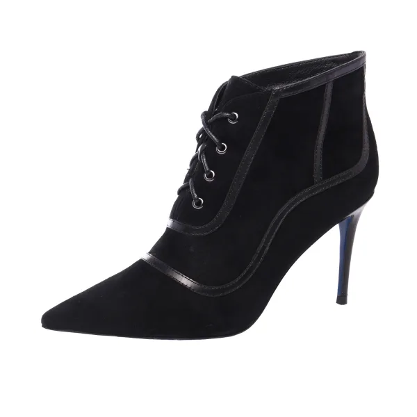 Schlicht Schwarz Freizeit Ankle Boots Wildleder Stiefel Damen 2020 8 cm Stilettos Spitzschuh Stiefel