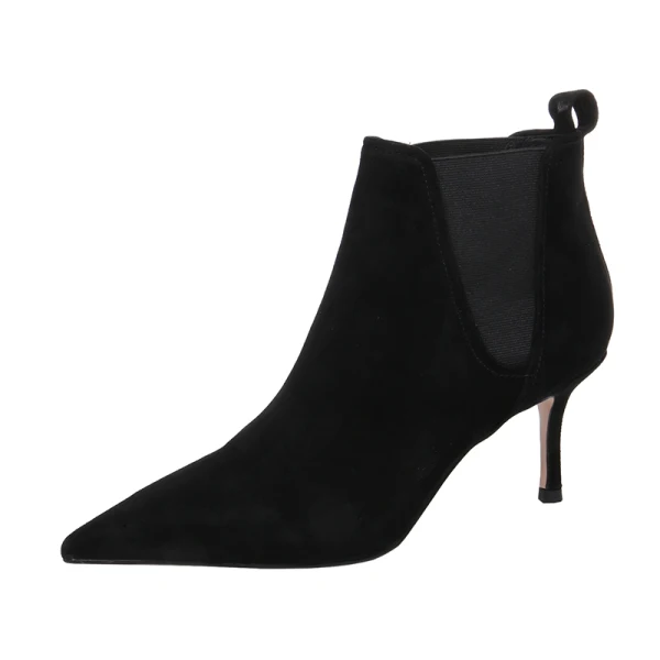 Simple Hiver Kaki Désinvolte Daim Bottes Femme 2020 Cuir Bottines 7 cm Talons Aiguilles À Bout Pointu Bottes