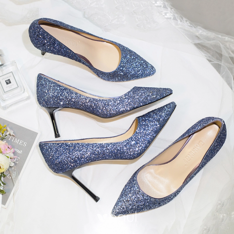 Sparkly Starry Sky Ocean Blue Evening Party Pumps 2018 Leather Glitter ...