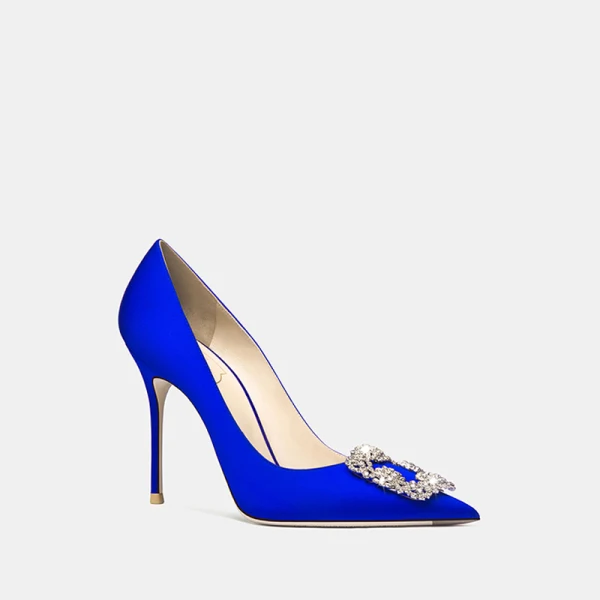 High-end Royal Blue Evening Party Rhinestone Pumps 2020 Leather 10 cm Stiletto Heels Pointed Toe Pumps