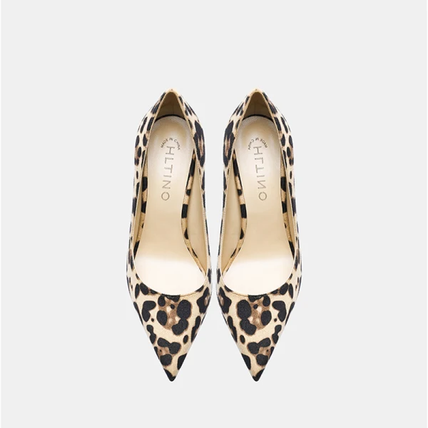 Mode Aprikos / Beige Afton Leopardmönstrad Pumps 2020 Läder 10 cm Stilettklackar Spetsiga Pumps