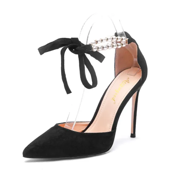 Sexy Burgundy Evening Party Womens Sandals 2020 Pearl Ankle Strap 10 cm Stiletto Heels Pointed Toe Sandals