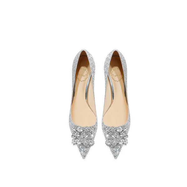 Sparkly Silver Glitter Rhinestone Sequins Wedding Shoes 2021 Leather 8 cm Stiletto Heels Pointed Toe Wedding Pumps High Heels