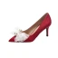 Chic / Beautiful White Wedding Shoes 2020 Leather Pearl Bow 8 cm Stiletto Heels Pointed Toe Wedding Pumps