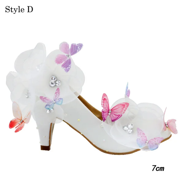 Chic / Beautiful White Wedding Shoes 2018 Leather Butterfly Flower Rhinestone 14 cm Stiletto Heels Pointed Toe Wedding Pumps