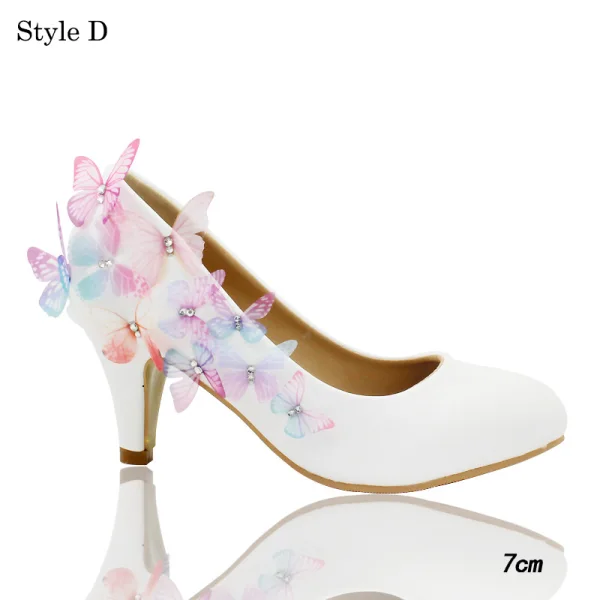 Chic / Beautiful White Wedding Shoes 2018 Leather Butterfly Rhinestone 14 cm Stiletto Heels Round Toe Wedding Pumps