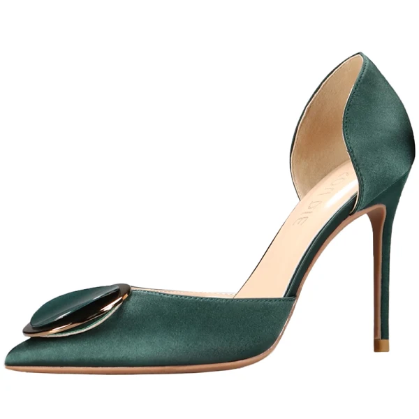Elegant Dark Green Dancing Satin Womens Shoes 2020 10 cm Stiletto Heels Pointed Toe High Heels